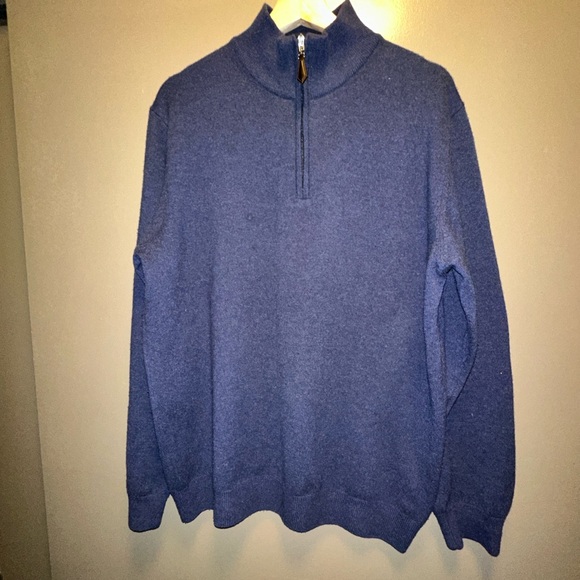 Hammer made blue wool cashmere quarter zip pullover sweater - Picture 5 of 5